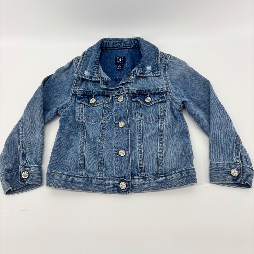 Gap Denim Toddler Kids Medium Wash Distressed Jean Trucker Jacket Size 4